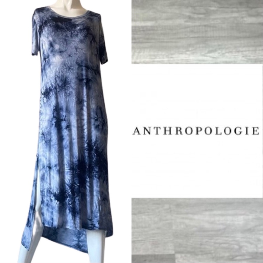 Anthropologie Caution To The Wind Blue Tie Dye Midi Dress Hi Low Hem Side Slit